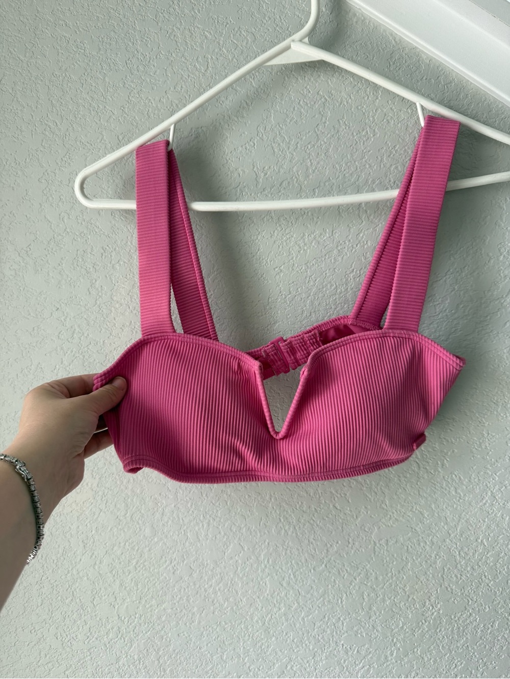 Pink Roxy Ribbed V-Notch Bathing Suit Top